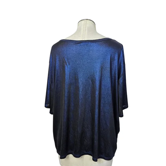 Forever 21 Blue Metallic Short Sleeves Shirt 3X - Picture 3 of 5